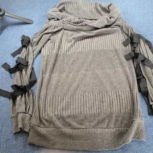 Miss Me Gray Ribbed Cowl Neck Sweater Bow Sleeve SMT1086L Womens Small